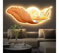 Décoration Murale Moderne Lumineuse 3D Grand Format, Motif Plumes suspendues, Sculptures LED, Tableau décoratif, pour Salon, entrée ou Couloir (A, 120 x 40 cm)