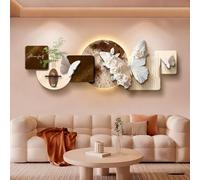 Décoration Murale Moderne Lumineuse 3D Grand Format, Papillon, Peinture sur grès, Sculpture avec LED, Plante hydroponique Suspendue pour entrée, Dimensions : 40 x 120 cm (15,7 x 47
