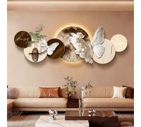 Décoration Murale Moderne Lumineuse 3D Grand Format, Papillon, Peinture sur grès, Sculpture avec LED, Suspension végétale hydroponique pour entrée, Dimensions : 40 x 120 cm (L x l