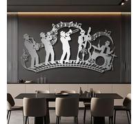 Décoration Murale Musicale Jazz en métal argenté, Sculpture Murale en métal sur Le thème de la Musique, œuvre d'art Musicale Jazz Moderne pour Salon, Chambre, Couloir et escalier (Argent 41"