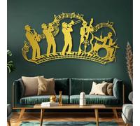 Décoration Murale Musicale Jazz en métal doré, Sculpture Murale en métal sur Le thème de la Musique, œuvre d'art Musicale Jazz Moderne pour Salon, Chambre, Couloir et escalier (Or 48" x 25"