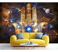 Décoration murale mystique Main de Hamsa - Impression spirituelle Ciel étoilé cosmique pour chambre, salon et espace de méditation - Décoration intérieure ésotérique 400x280cm (Non autocollant)