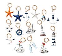 Décoration Murale Nautique 15PCS Pendentifs Maritimes avec Bateau Étoile de Mer Ancre Phare Bouée de Sauvetage Roue Poisson Mouette pour Filet de Pêche Décoratif Chambre Salon Restaurant Fête