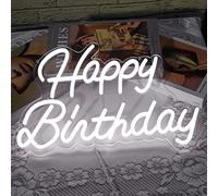 Décoration murale néon Happy Birthday Décoration murale pour mariage bar Noël maison fête Cadeau pour enfants avec interrupteur à intensité LED Happy Birthday Alimentation USB néon 5 V (blanc)