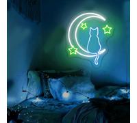 Décoration murale néon Moon Cat - Décoration LED vive pour un endroit animé, décoration murale de chat, décoration murale de chambre d'enfant, art mural LED, taille personnalisée
