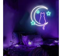 Décoration murale néon Moon Cat - Décoration LED vive pour un endroit animé, décoration murale de chat, décoration murale de chambre d'enfant, art mural LED, taille personnalisée