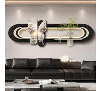 Décoration Murale Papillon 3D en Grès Peint, Art Mural Lumineux À LED, Vase en Verre Et Plantes Vertes Artificielles, Applique Murale Florale pour Maison, Bureau(B,120 * 40cm)