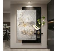 Décoration murale papillon en 3D avec éclairage LED - Sculpture-tableau en relief en grès lumineux, avec vase en verre et fleurs artificielles - Pour entrée, salon ou couloir(Black C,80*120cm)