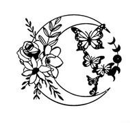 Décoration murale papillon résistante aux intempéries 28 x 32 cm | Design unique de papillon lune, finition noire élégante, adaptée pour la maison et le jardin