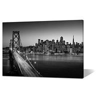 Décoration murale Paysage de San Francisco et Bay Bridge - Art mural en noir et blanc - Impression sur toile pour chambre à coucher, salon - Peinture encadrée prête à être accrochée (61 x 40,6 cm)
