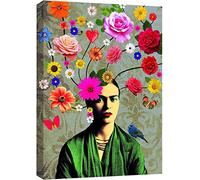 Décoration murale Peinture Frida Kahlo Poster et impressions sur toile Belle femme avec fleur papillon et perroquet Toile murale pour salon Décoration d'intérieur, sans cadre,60x80cm
