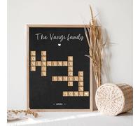Décoration murale personnalisée avec mots croisés et noms de famille - Poster imprimé personnalisé - Panneau de nom - Carreaux de mots croisés - Décoration murale - Cadeau pour papa, maman, bien-aimé