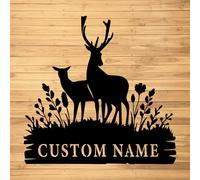 Décoration murale personnalisée en métal avec cerf, panneaux de nom en métal, panneaux lumineux LED, panneaux de 25,4 à 61 cm