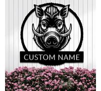 Décoration murale personnalisée en métal en forme de tête de sanglier, décoration murale personnalisée de famille de chasseurs Sus Scrofa, plaque d'adresse, panneaux extérieurs, décoration Sus Scrofa