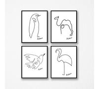 Décoration murale Picasso Dessin lignes dessinées Poster Prints 1 (lot de 4 N3, 210 x 297 mm)