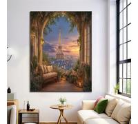 Décoration Murale Pour Coucher De Soleil Tour Eiffel Impressions Sur Toile, Impression Sur Toile Paysage Urbain Romantique Pour La Décoration Du Salon De La Chambre Studio Et Du Couloir - 80×120 cm