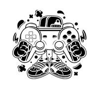 Décoration murale pour gamer Sticker mural pour contrôleur Dessin animé Enfant jouant à un jeu vidéo Sticker mural Chambre de gamer Chambre d'enfants Cadeaux-S-42x45cm-Black