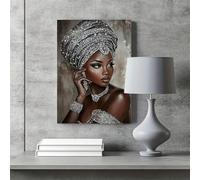 Décoration murale pour la maison : Affiches et impressions sur toile représentant une élégante reine africaine aux ornements rayonnants, idéale pour le salon (40 x 60 cm (16 x 24 po) / Sans cadre)