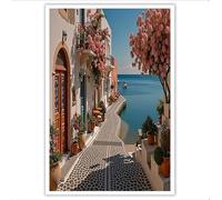 Décoration Murale Pour Paysage Marin De Santorin Impressions Sur Toile, Impression Sur Toile Paysages Côtiers Italiens Pour La Décoration Du Salon De La Chambre Studio Et Du Couloir - 80×120 cm