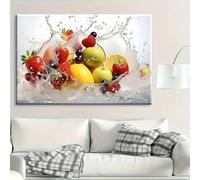 Décoration murale pour salle de bain, toile murale représentant un motif d'éclaboussures de fruits frais et vibrants, impression d'œuvre d'art minimaliste (50 x 70 cm (20 x 28 po) / sans cadre)