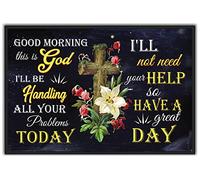 Décoration murale religieuse « Good Morning This Is God. I'Ll Be Handling All Your Problems Today » - Cadeau chrétien - Motivation - Art de foi - Décoration d'intérieur rustique - Plaque en métal