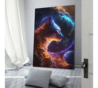 Décoration murale représentant le dieu chat de l'univers, idéale pour le couloir et les escaliers. Décoration de chambre mignonne, prête à accrocher, grandes images, 40 x 60 cm.