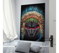 Décoration murale représentant un chef de guerre indien, loup, pour chambre à coucher, bureau, salle de bain, grande toile, 50 x 75 cm