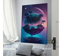 Décoration murale représentant une île et une planète flottantes, idéale pour le salon, la chambre, la cuisine, le couloir, les escaliers, les toilettes, 50 x 75 cm