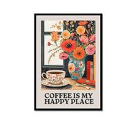 Décoration murale rétro café avec fleur - Café est l'élixir de vie, café est mon endroit heureux - Décoration italienne pour voyage, cuisine, salle à manger (SKU2, 8x12in / 20 x 30 cm