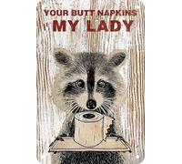 Décoration murale rétro en métal avec motif raton laveur pour salle de bain, café, bar - Your Butt Towels My Lady - Pour bureau, maison, toilettes - 20,3 x 40,6 cm