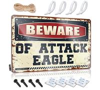 Décoration murale rétro faite à la main avec aigle « Beware of Attack Eagle » pour bars et maisons (20 x 30 cm)
