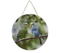 Décoration murale ronde bleue et verte en bois à suspendre pour maison, porte d'entrée, porche, bureau