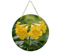 Décoration murale ronde en bois de campanule jaune rustique vintage à suspendre faite à la main pour intérieur, chambre à coucher, salon, ferme, salle de bain