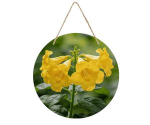 Décoration murale ronde en bois de campanule jaune rustique vintage à suspendre faite à la main pour intérieur, chambre à coucher, salon, ferme, salle de bain