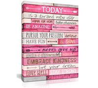 Décoration murale rose - Citations inspirantes - Décoration de chambre motivante pour adolescentes - Cadeaux de bureau pour femmes avec toile encadrée prête à accrocher - 38,1 x 29,2 cm (l x H)