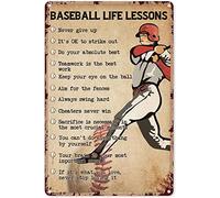Décoration murale rustique avec leçons de vie de baseball et cours de vie - Décoration murale nostalgique en métal vintage - Décoration d'intérieur rustique en aluminium - Affiche murale en métal pour