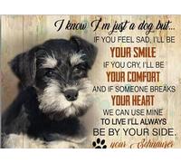 Décoration murale rustique en étain « I'll Always Be by Your Side Your Schnauzer » - Décoration murale amusante en fer - Cadeau pour salon et bureau - 20,3 x 30,5 cm