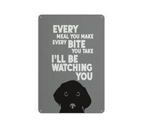 Décoration murale rustique en métal représentant un chien : « À chaque repas, à chaque bouchée, je te surveille », tableau décoratif, cadeau pour maman de chien, décoration pour la cuisine (20 x 30