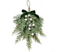 Décoration Murale Sapin de Noël 30cm avec Baies(Style-C) | Branches artificielles réalistes, baies rouges vives, élégant, pour idéal entrée et murs, touche festive immédiate
