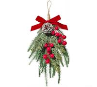 Décoration Murale Sapin de Noël 30cm avec Baies(Style-D) | Branches artificielles réalistes, baies rouges vives, élégant, pour idéal entrée et murs, touche festive immédiate