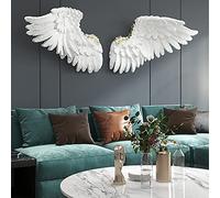 Décoration murale, sculpture artistique d'ailes d'ange, décoration murale 3D, une paire de grandes ailes d'ange, décoration de statue d'ailes d'ange, for salon, chambre à coucher, gris ( Color : White