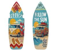 Décoration murale Set de 2 Planches de Surf en Bois MDF de 60 cm, Motif Van Plage Vintage, Style Rétro