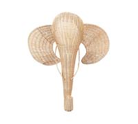 Décoration Murale Style Boho Moderne Tête Éléphant Fait à la Main en Rotin Natur