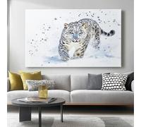 Décoration murale sur toile, imprimé autocollant léopard des neiges, affiche sur toile blanche et noire, 91 x 61 cm, pour salon, chambre, bureau à domicile, décoration murale, sans cadre