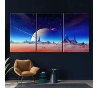 Décoration murale sur toile représentant des planètes, impression sur toile représentant Saturne, peinture sur toile, affiche, street art, 70 x 90 cm, 3 pièces, avec cadre