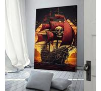 Décoration murale sur toile représentant un bateau pirate avec tête de mort, idéale pour le salon, la chambre d'un garçon ou d'une fille, 30 x 45 cm