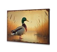 Décoration murale sur toile représentant un canard colvert dans un marais serein ensoleillé - Décoration de salle de bain (20 x 30 cm)