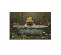 Décoration murale sur toile représentant un carlin se baignant, pour chambre à coucher, pour adolescentes, femmes, salon, 60 x 90 cm