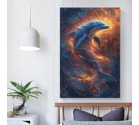 Décoration murale sur toile représentant un dauphin de la galaxie, pour chambre à coucher, pour adolescentes, femmes, salon, 60 x 90 cm