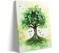 Décoration murale sur toile représentant un trèfle à quatre feuilles porte-bonheur - Peinture sur toile représentant un trèfle à quatre feuilles porte-bonheur, 40 x 60 cm, avec cadre
